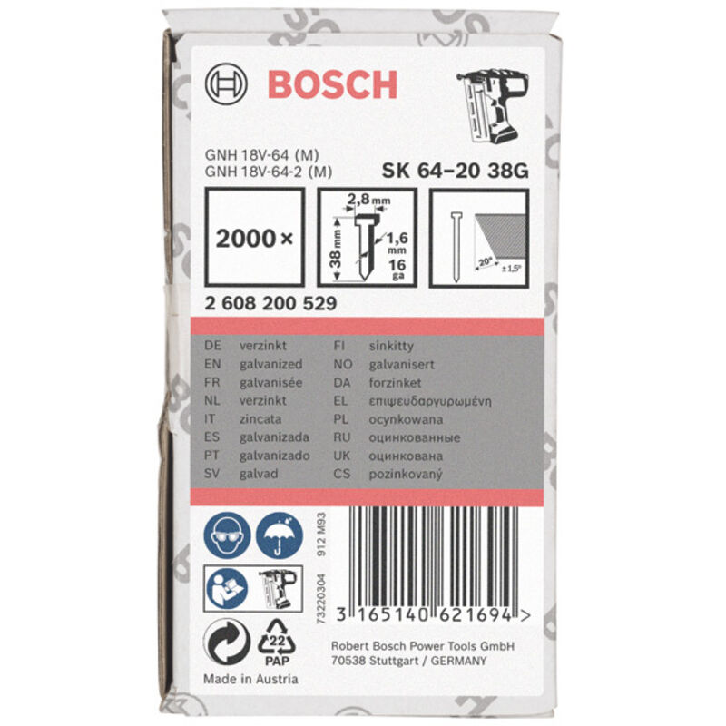 Bosch - 2 608 200 529 - Pin de testa svasata SK64 20G, 38 mm, de confezione 2000