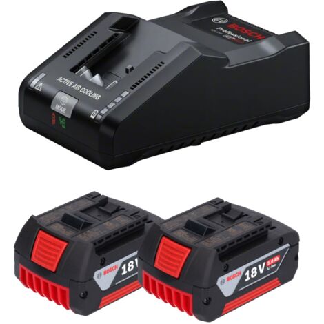 Bosch Starter Set 2x GBA 18 V / 5 Ah / 5000 mAh Li-Ion Akku ( 2x 1600A002U5 ) + GAL 18V-160 Professional Ladegerät ( 1600A02T5G )