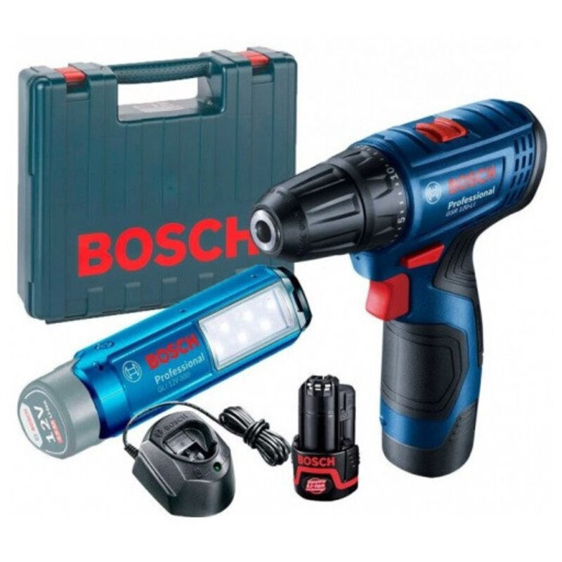 Utensili - Trapano avvitatore a batteria da 12 v, 2 batterie Li-Ion da 2,0 Ah, caricabatterie, torcia elettrica 06019G8004 - Bosch