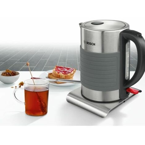 Bosch TWK7S05 - Hervidor de agua de acero inoxidable con recubrimiento de silicona antideslizante, 2200 W, color gris