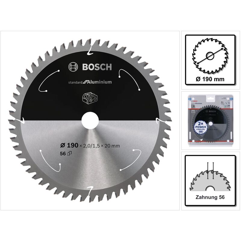 Bosch - Lame de scie circulaire Standard for Aluminium Professional 190 x 20 x 2 mm 56 dents ( 2608837770 )