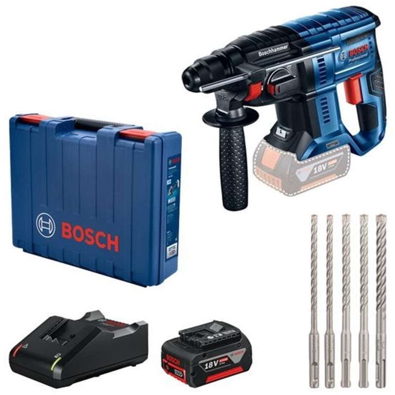 Utensili - Martello combinato a batteria 18V con accessori, 1 batteria Li-Ion da 4,0 Ah, caricabatterie 0615990M9C - Bosch