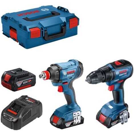Bosch Utensili - Set trapano a batteria e avvitatore a percussione da 18 V, 3 batterie 5,0 Ah Li-Ion, caricabatterie 06019G5227