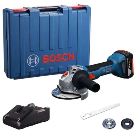 Bosch Utensili - Smerigliatrice angolare a batteria 18V 125 mm, 1 batteria GBA 4,0 Ah, caricabatteria 06019N9021