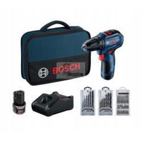 Bosch Utensili - Trapano avvitatore AKU da 12V con accessori, 2x batteria 2,0 Ah Li-Ion, caricatore 06019G9001