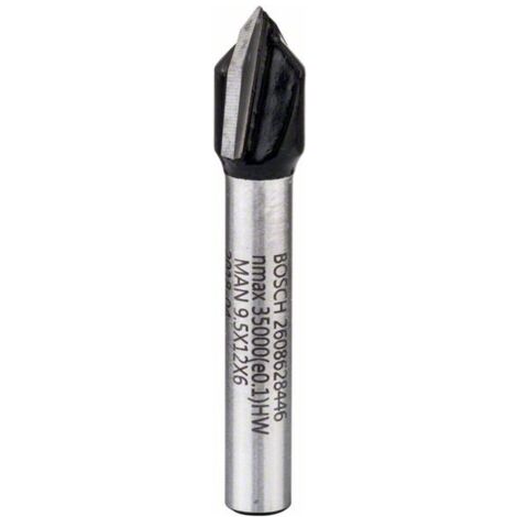 Bosch V-Nutfräser mit 6 mm Schaft, D1 9,5 mm, L 12,35 mm, G 45 mm, 90°