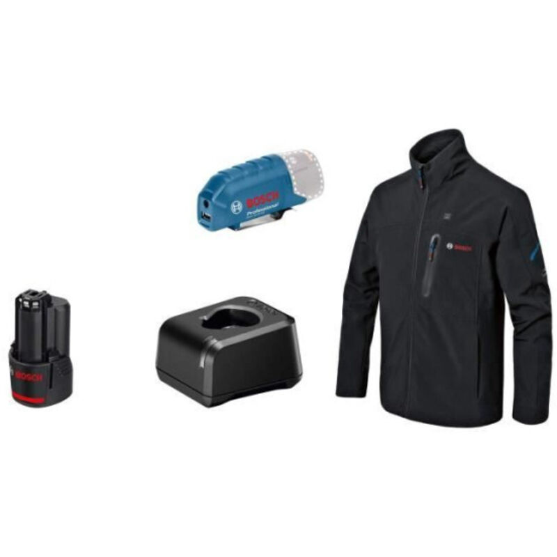Ghj 12+18V xa - Veste chauffante a batterie (Softshell, noir, taille m, 1 batterie 12V x 2.0 Ah) - Bosch Professional