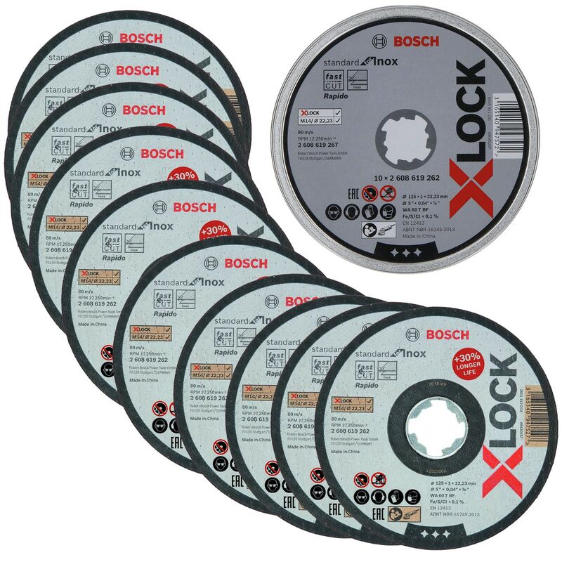 Bosch - pro x-lock 10 Piece Standard for Inox Disc 125 x 22.23mm Straight Cut +Tin