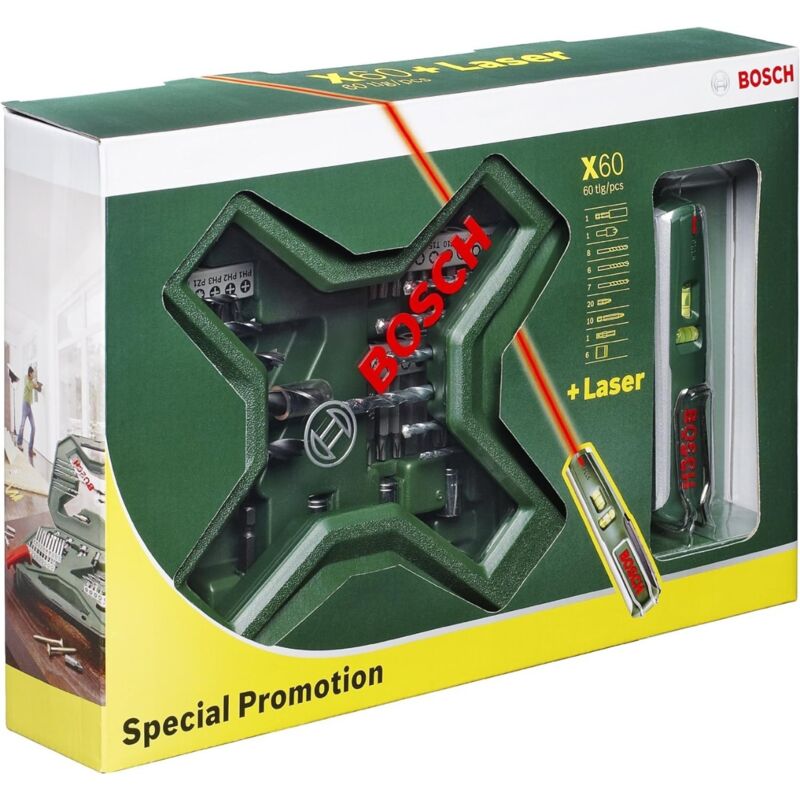 Bosch - X60 pcs + laser PLL5 set punte e bit 60 pezzi + bolla laser