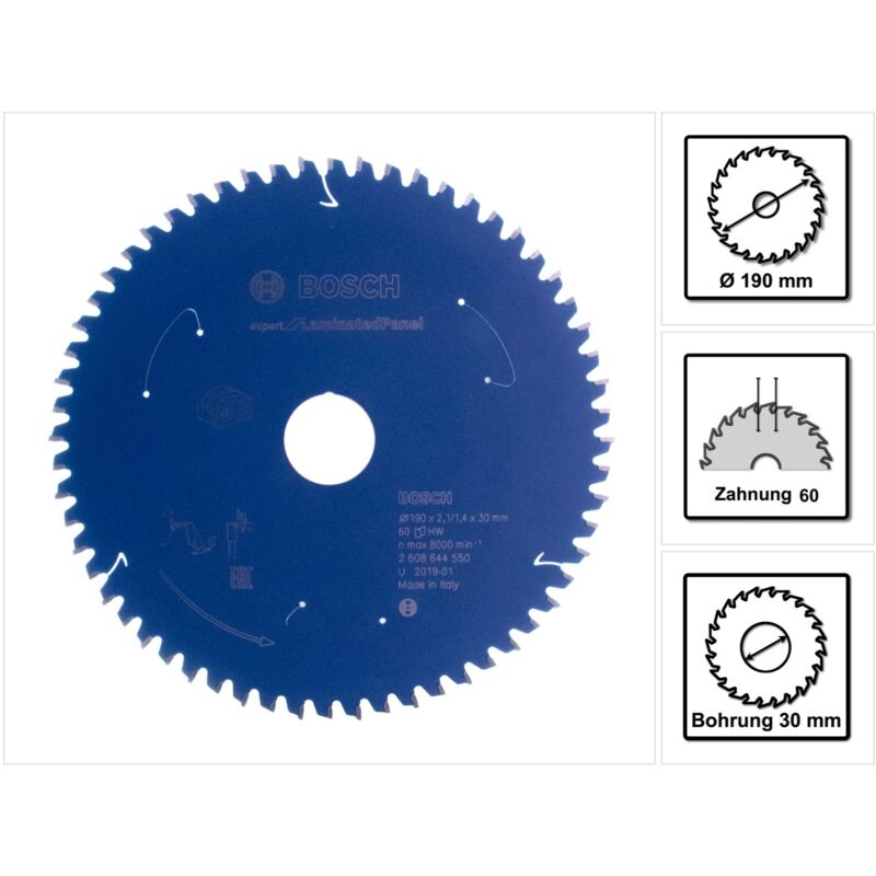 Lama circolare a batteria Expert per pannelli laminati, 190 x 2,1/1,4 x 30, 60 denti