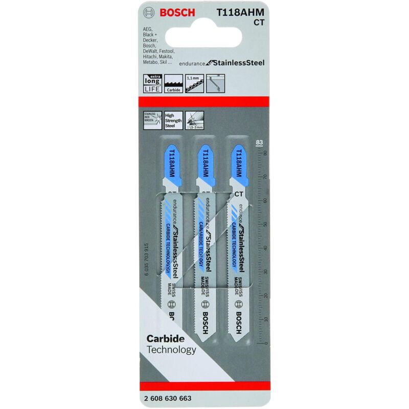 Lama Per Seghetto Alternativo Per Taglio Dritto In Acciaio, Sottile, Nessun. Bosch t 118 Ahm, Sega Lama Di Qualità Carbide Lunghezza Totale 83