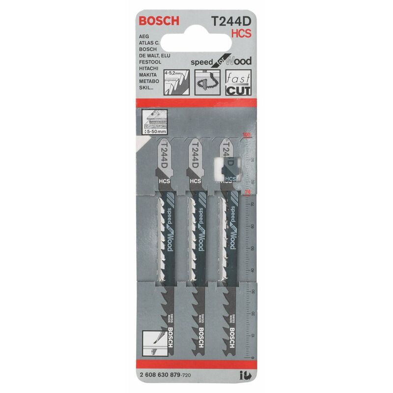 Image of Professional 3 x Lame per seghetto alternativo t 244 d Speed for Wood (per Legno tenero, curved cut, accessorio Seghetto alternativo) - Bosch