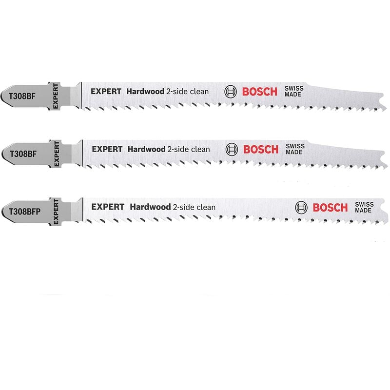 Bosch Professional 3x Set di Lame per Seghetto Alternativo Expert `Hardwood 2-side clean` per Piano di Lavoro da Cucina, Pannelli Rivestiti in