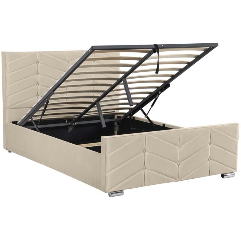 Mobilier Deco - bosco - Lit coffre pour 2 personnes en velours beige 140x190 cm