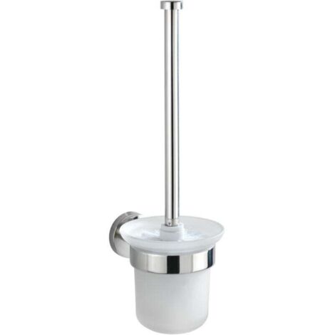 Bosio Shine WC-Bürstenhalter aus Edelstahl mit mattierter Glasbürste, Wandmontage, kein Bohren erforderlich, inklusive Montagematerial (Schrauben und Dübel), 10 Jahre Garantie, elegant und langlebig