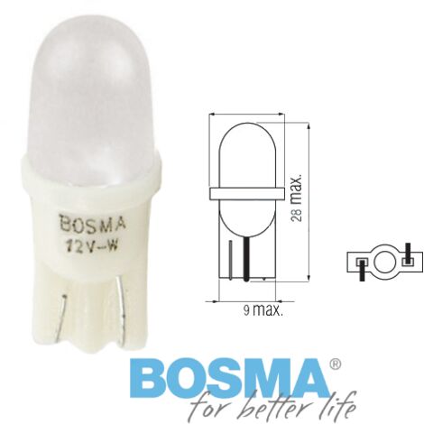 BOSMA Glühbirne 12V 1LED STANDARD T10 weiß 6000K MAT (Blister 2 Stk.)