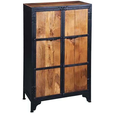 BOSQUE - Armoire 2 Portes en Bois de Récupération et Acier noir