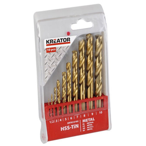 Bosque de metal HSS Titanio Kreator x10 Estuche con 10 brocas HSS-Tin