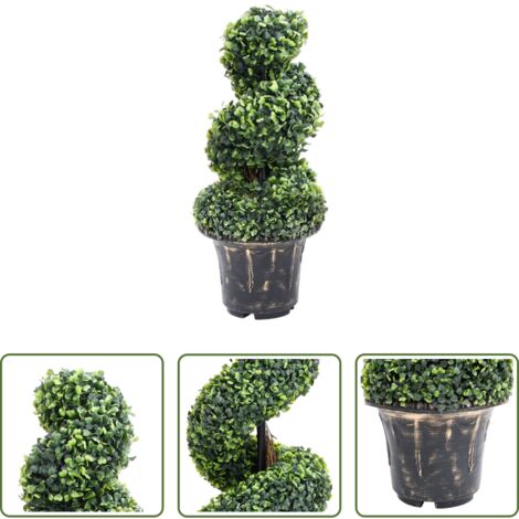 Bosso artificiale -  Pianta di Bosso Artificiale a Spirale con Vaso Verde 59 cm