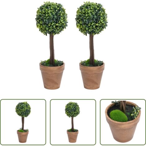 Bosso artificiale -  Piante di Bosso Artificiale 2 pz a Sfera con Vaso Verde 41 cm