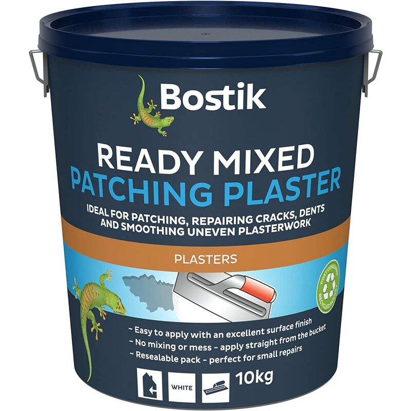 10kg Ready Mixed Patching Plaster, Dries White Wall and Ceiling Repair - White - Bostik