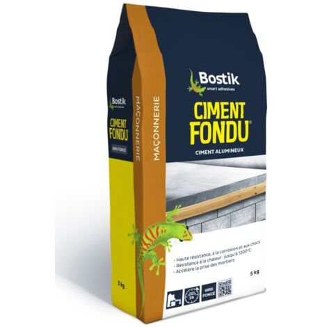 Bostik – Ciment fondu gris foncé 5kg – Résistance jusqu'à 1200°C – Pour intérieur et extérieur – Applications sol et mur