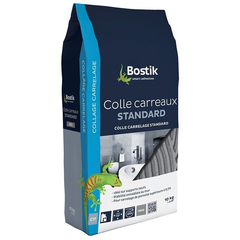 Bostik - Colle carrelage standard sols et murs, coloris gris, 10 kg