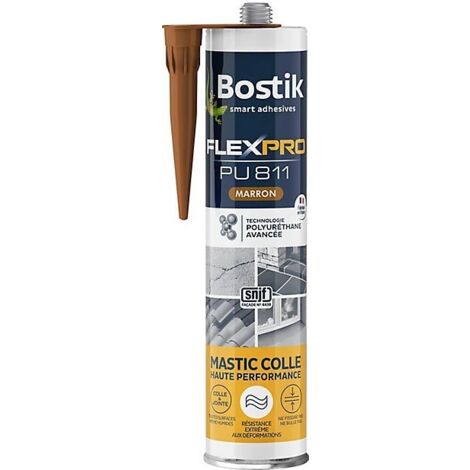 Bostik – Colle polyuréthane FlexPro PU 811 marron 300ml – Résistante à l'eau et aux UV – Pour collages int/ext et joints de façade - CART 300 ML