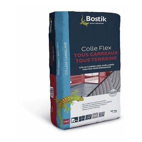 Bostik – Colle pour carrelage 25kg – Poudre grise pour sols et murs – Compatible jusqu'à 60x60 cm – Réduit les émissions de poussière de 90% - PDR 25 K