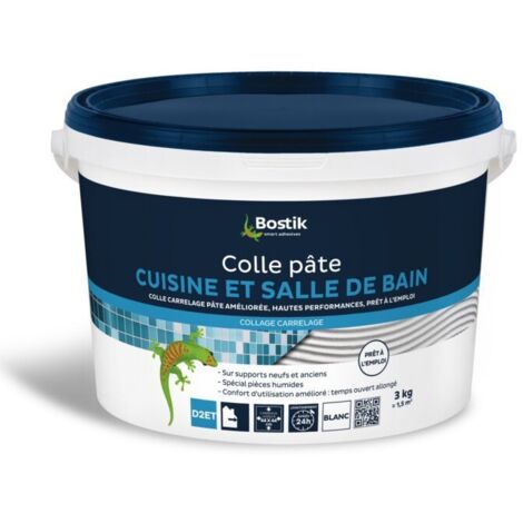 Bostik – Colle carrelage pour cuisines et salles de bains – Prête à l'emploi – Environnement humide – 3KG – Pour carrelages jusqu'à 44x44cm