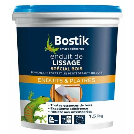 Bostik – Enduit de lissage spécial bois 1,5 kg – Texture pâteuse pour surfaces brutes et peintes – Application rapide en 1 heure
