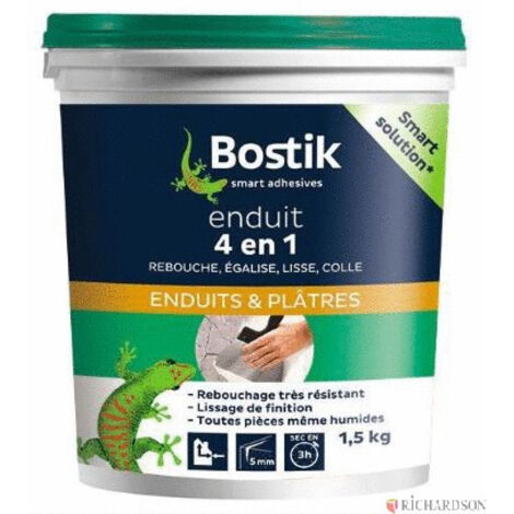 Bostik – Enduit de rebouchage blanc 1,6 kg – Pâte prête à l'emploi pour murs et plafonds – Jusqu'à 5 mm de profondeur – Compatible surfaces brutes et peintes