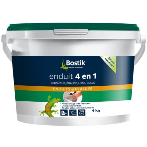 Bostik – Enduit de rebouchage en pâte 4kg – Finition lisse et résistante – Pour pièces humides – Application jusqu'à 5mm de profondeur - te4kg