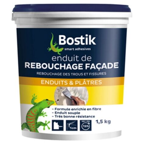 Bostik – Enduit de rebouchage façade pâte 1,5kg – Prêt à l'emploi – Excellente adhérence et résistance intempéries – Pour mortier et béton