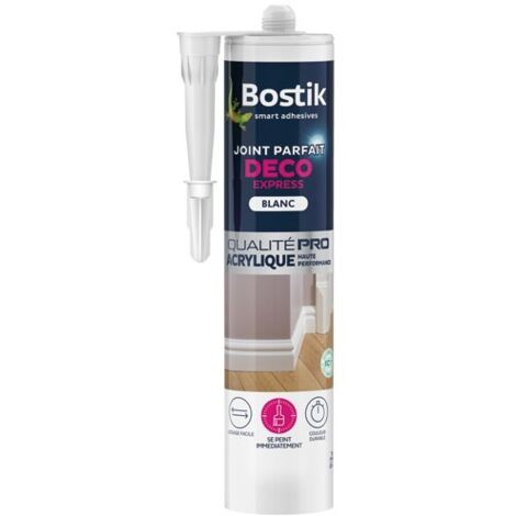 Bostik – Joint acrylique blanc 280ml – Pour carrelage, plâtre, béton, bois – Application facile, peinture 15 min après – Émissions A+