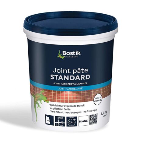 Bostik – Joint de carrelage en pâte blanche 1,5 kg – Pour tous types de carreaux – Application facile – Finition sans fissures ni creux