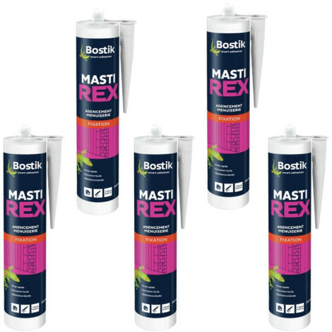 Bostik – Lot de 5 mastics néoprène 310ml – Collage plinthes, lambris, carrelages – Résistance humidité et intempéries – Prise rapide