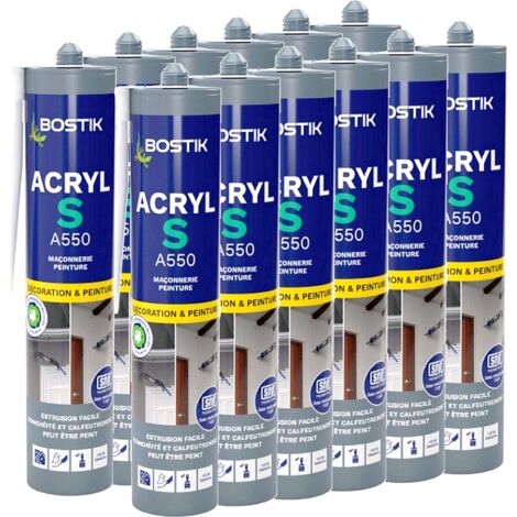 Bostik – Mastic acrylique 310 ml – Lot de 12 tubes – Pour fissures intérieures et extérieures – Peinture possible – Teinte blanche