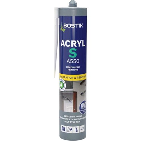 Bostik – Mastic acrylique 310 ml – Pour intérieur/extérieur – Reprises de fissures avant peinture – Calfeutrage efficace