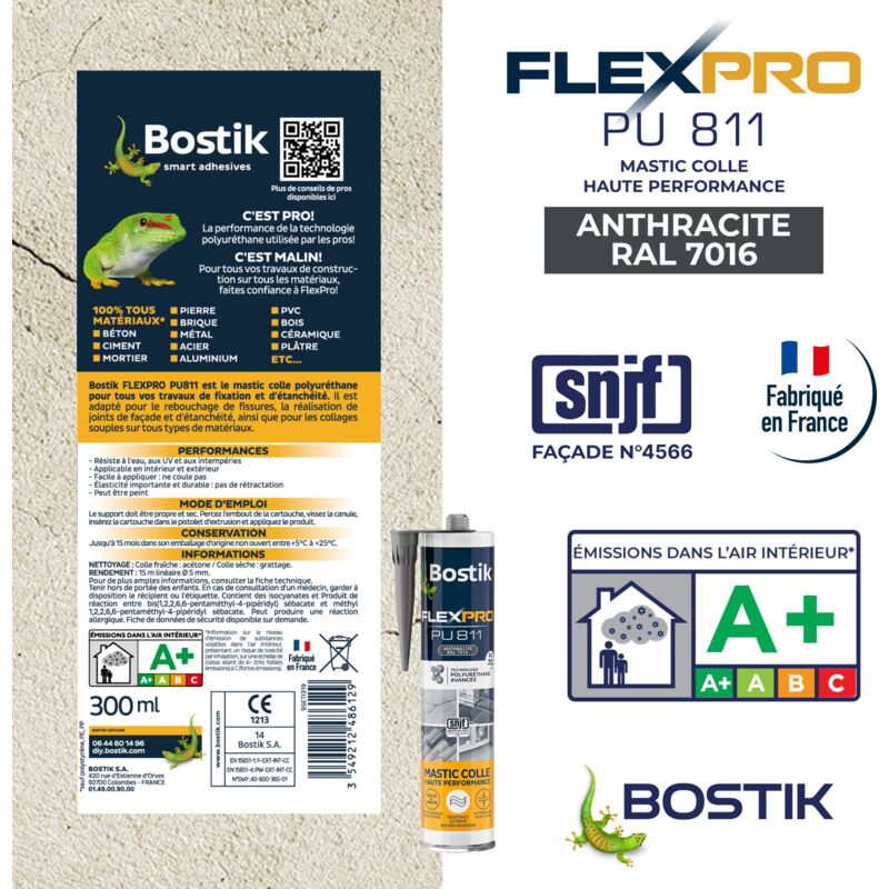 Bostik - Mastic colle FlexPro pu 811 300ml Couleur: ral 7016 Gris anthracite - ral 7016 Gris anthracite