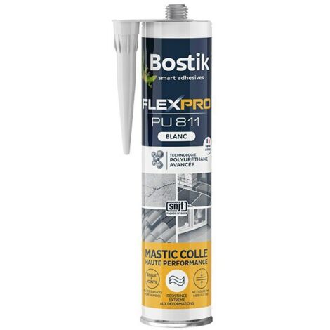 Bostik – Mastic colle polyuréthane blanc 300 ml – Haute performance pour béton, métal, PVC et bois – Résistance intempéries et UV – Application intérieure/extérieure - PU811