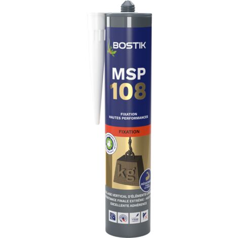 Bostik – Mastic de fixation MS polymères 290 ml blanc pour collage vertical d'éléments lourds – Résistant aux intempéries – MSP108