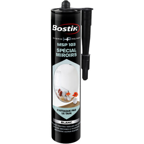 Bostik – Mastic de fixation hybride 290ml – Pour miroirs jusqu'à 2m x 2m – Résistant à l'humidité et aux chocs – Prise rapide en 5 secondes