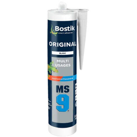 Bostik – Mastic MS9 blanc 300ml – Colle multi-usage pour fixation et étanchéité – Résistance élevée et élasticité permanente