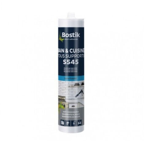 Bostik – Mastic silicone neutre pour cuisine et salle de bain – Gris béton – Résistant à l'humidité et aux détergents – Application facile