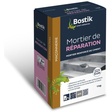 Bostik – Mortier de réparation 1 kg – Pour béton et maçonnerie – Adhérence renforcée – Rattrape jusqu'à 5 cm d'épaisseur