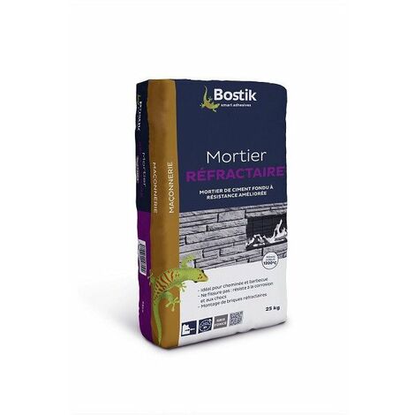 Bostik – Mortier réfractaire 25kg – Résistance jusqu'à 1200°C – Pour cheminées et barbecues – Ciment fondu haute performance