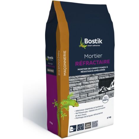 Bostik – Mortier réfractaire 5kg – Résistance jusqu'à 1200°C – Pour cheminées et barbecues – Ne fissure pas et résiste à la corrosion - fractaire5kg