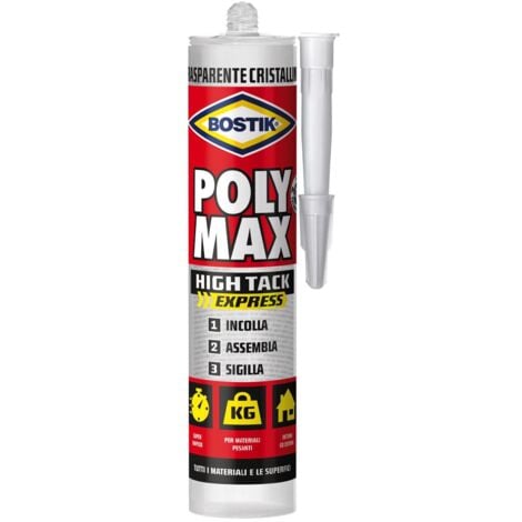 Bostik Polymax Poly Max High Tack Express Colla montaggio universale - cartuccia da 425 g – TRASPARENTE