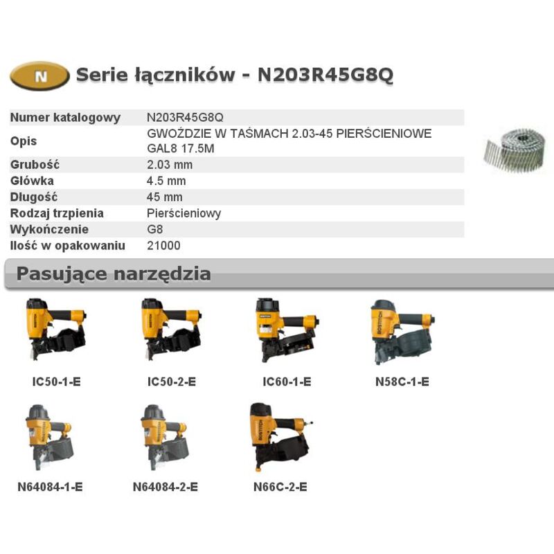 Bostitch gwoździe w tasmach n55 2,03-45 ring galwanizowane g8 21 000szt.